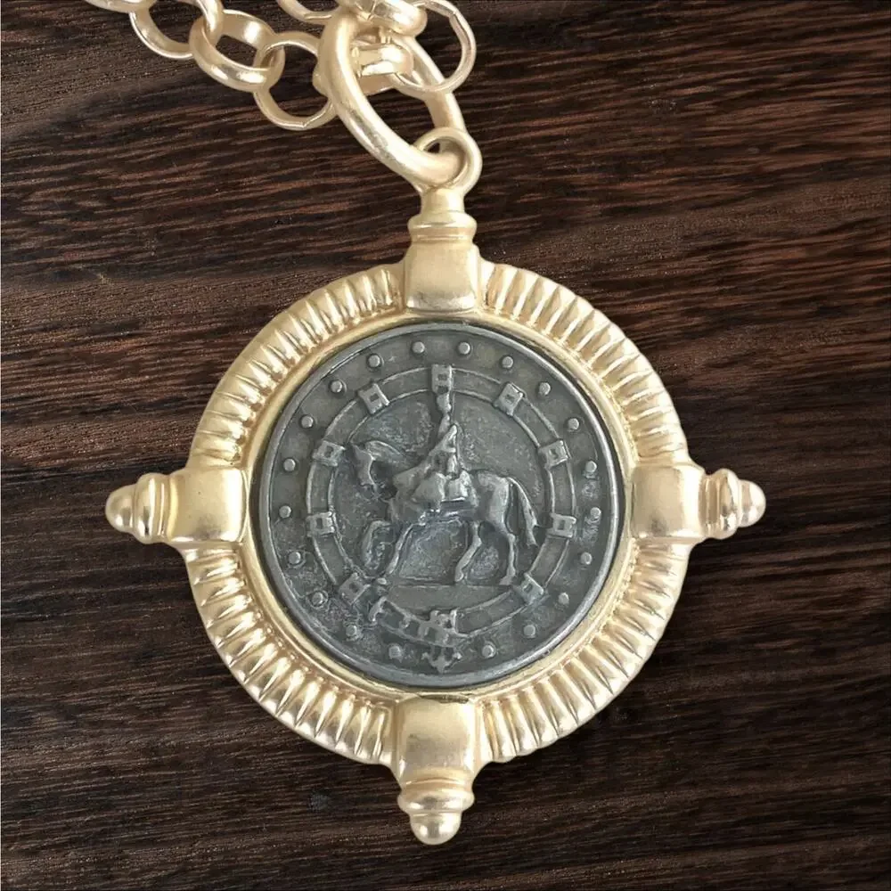 Matte Gold Horse Coin Necklace • Equestrian Jewelry • Adjustable 19